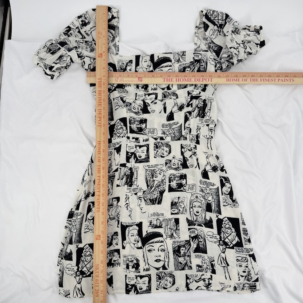 Reformation Sz 12 Lianne Newspaper Print‎ Mini Dress Black & White Puff Sleeve - Picture 8 of 8